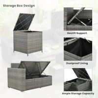 6-Piece Patio Rattan Set with Adjustable Lounger & Storage Box, All-Weather Wicker Furniture for Garden, 75.5" L x 27.5" W x 28.5" H, Grey(m-6)