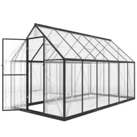 Outsunny Polycarbonate Greenhouse with Swing Door and Two Adjustable Roof Vents, Aluminum Walk-in Greenhouse, 11x6 ft, Black(m-1)