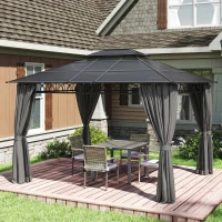 Outsunny 10' x 12' Outdoor Gazebo Canopy, Double Roof Hardtop Gazebo with Polycarbonate Roof, Steel Frame, Nettings and Curtains(m-10)