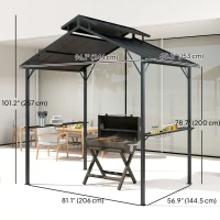 Outsunny 8 x 5ft Hardtop Grill Gazebo with Double Metal Roof, 2 Side Shelves and 10 Hooks for Patio Backyard Lawn Deck(m-3)
