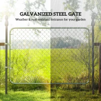 Outsunny Garden Gate Chain Link Fence Gate, Galvanized Steel Garden Door for Yard Entrance Way, 47.2 x 70.9 in., Silver(m-4)