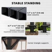 Outsunny 10' x 12' Hardtop Gazebo Canopy with Double PC Roof, Steel Permanent Outdoor Gazebo with Curtains and Netting, Khaki(m-5)