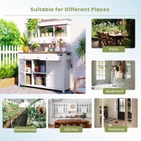 Garden Potting Bench with Hutch, 6 Drawer & 2 Cabinet, Tall Wood Workstation with 3 Shelf & Side Hooks, 50'' L x 20.5'' W x 65.5'' H, White(m-4)