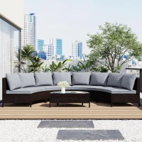 5 Piece Half-Moon Patio Sectional with Glass Table, All-Weather Wicker Sofa with Thick Cushions, 47.5" L x 27" W x 27" H, Grey(m-1)