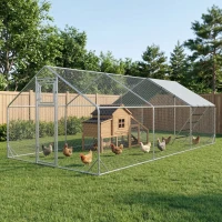 PawHut Metal Chicken Run w/ Waterproof & Anti-UV Cover, Feeding Door, Hanging Feeder, for 18-24 Chickens, 9.8' x 19.7' x 6.4'(m-2)