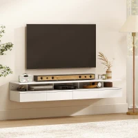 HOMCOM Floating Nightstand Set of 2, Wall Mounted Bedside Table with Drawer and Shelf, Small Night Stand for Bedroom, White(m-9)