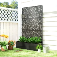 Outsunny Metal Planter Box with Trellis, 70" Raised Garden Bed with Trellis Privacy Screen for Climbing Plants, Leaves Cut-Out(m-10)