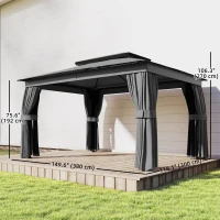 Outsunny 10' x 12.5' Outdoor Gazebo with Curtains and Netting, Double Roof Metal Patio Gazebo Canopy Shelter with Hook, Dark Grey(m-3)