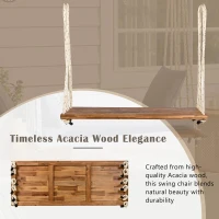 Acacia Wood Porch Swing with 10.8 FT Hemp Ropes, Cushion, 2 Pillows, Hanging Porch Swing Bench for Patio, 63'' L x 23.5'' W x 2'' H, Natural(m-7)