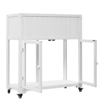 Mini Wood Cold Frame Greenhouse with Wheels for Patio, Elevated Garden Bed for Indoor Outdoor Use, 35.5" L x 17.5" W x 37.5" H, White(m-13)