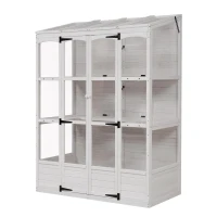 Walk-In Greenhouse with 4 Skylight & 2 Folding Shelf, Wood Cold Frame with Polycarbonate Panel for Garden, 58'' L x 29'' W x 78'' H, White(m-12)