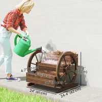 Outsunny Wooden Wagon Planter Box, 3-Tier Raised Garden Bed, for Vegetables Flowers Herbs, 24" x 24" x 22", Carbonized(m-3)