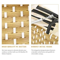 Round Rattan Patio Daybed with Retractable Canopy and Table, Versatile Sunbed with Separate Garden Seating, 66.5" L x 65" W x 53.5" H, Beige(m-8)