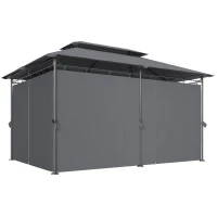 Outsunny 10' x 13' Double Roof Patio Gazebo, Outdoor Gazebo with Curtains, for Garden, Lawn, Backyard and Deck, Grey(m-2)