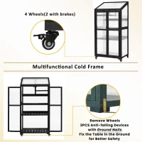 Portable Wood Greenhouse with Wheels & 3-Tier Shelf, Tall Cold Frame with Vented Roof for Balcony Garden, 31.5'' L x 22.5'' W x 62'' H, Black(m-6)