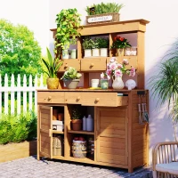 Tall Potting Bench with 3 Shelves, 6 Drawers, Hutch and Cabinet, Wood Garden Workstation for Patio, 50'' L x 20.5'' W x 65.5'' H, Natural(m-1)