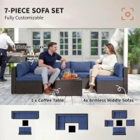Outsunny 7 Piece Patio Furniture Set, All Weather PE Rattan Outdoor Furniture Conversation Sets with Glass Top Coffee Table(m-6)