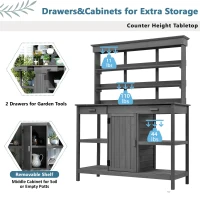 Outdoor Potting Bench with 2 Drawers, Cabinet & Open Shelf, Farmhouse Garden Workstation for Backyard, 50'' L x 19.5'' W x 66'' H, Gray(m-6)