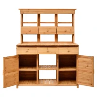 Tall Potting Bench with 3 Shelves, 6 Drawers, Hutch and Cabinet, Wood Garden Workstation for Patio, 50'' L x 20.5'' W x 65.5'' H, Natural(m-14)