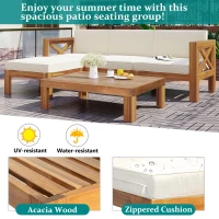Casual Outdoor Sectional Sofa with Wood Frame & Cushions, Patio Seating Group for Backyard, 25.5" L x 25.5" W x 25.5" H, Beige(m-5)