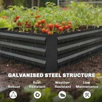 Outsunny Galvanized Raised Garden Bed with Trellis for Climbing Plants, Outdoor Planter Box with Open Bottom, Black(m-5)