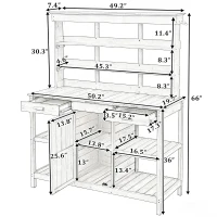 Large Wooden Potting Bench with 2 Drawer, Cabinet, Open Shelf, Farmhouse Garden Workstation for Backyard, 50'' L x 19.5'' W x 66'' H, White(m-3)