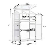 Portable Wood Greenhouse with Openable Roof & 3-Tier Shelf, Vertical Cold Frame for Indoor Outdoor Use, 31.5'' L x 22.5'' W x 62'' H, White(m-3)