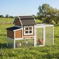 PawHut 71" Chicken Coop for 3 Chickens, Wooden Hen House with Run, Removable Tray, Nesting Box, Waterproof Asphalt Roof(m-1)