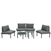 6-Piece Half Moon Sectional Sofa with 2 Coffee Table & Cushions, Modular Wicker Conversation Set for Patio, 34.5'' L x 25.5'' W x 12.5'' H, Gray(m-14)