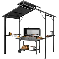 Outsunny 8 x 5ft Hardtop Grill Gazebo with Double Metal Roof, 2 Side Shelves and 10 Hooks for Patio Backyard Lawn Deck(m-2)