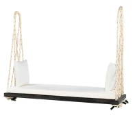 Acacia Wood Porch Swing with 10.8FT Hemp Rope for Adults, Durable Hanging Swing Bench with Cushion, 63" L x 23.5" W x 2" H, Brown(m-14)