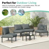 6-Piece Half Moon Sectional Sofa with 2 Coffee Table & Cushions, Modular Wicker Conversation Set for Patio, 34.5'' L x 25.5'' W x 12.5'' H, Gray(m-4)