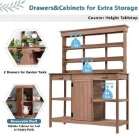 Farmhouse Wooden Potting Bench with 2 Drawer & Cabinet, Outdoor Garden Workstation with Storage Shelf, 50'' L x 20'' W x 66'' H, Brown(m-4)