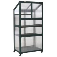 Portable Wood Greenhouse with Wheels & 3-Tier Shelf, Solid Wood Frame with Openable Roof for Balcony, 31.5'' L x 22.5'' W x 62'' H, Green(m-15)