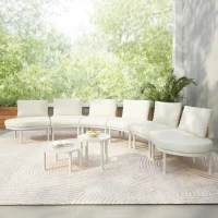 8-Piece Half Moon Patio Sectional with 2 Coffee Table & Cushion, PE Wicker Rattan Sofa Set for Poolside, 34.5'' L x 25.5'' W x 12.5'' H, Beige(m-1)