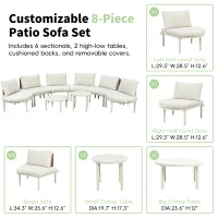8-Piece Half Moon Patio Sectional with 2 Coffee Table & Cushion, PE Wicker Rattan Sofa Set for Poolside, 34.5'' L x 25.5'' W x 12.5'' H, Beige(m-7)
