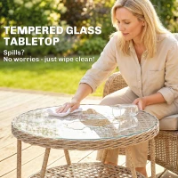 Outsunny Rattan Outdoor Coffee Table, 2-Tier Small Garden Side Table with Storage Shelf, Tempered Glass Top, Adjustable Footpads(m-5)