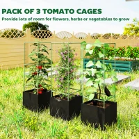 Outsunny 3 Packs Tomato Cages with 13.5 Gallon Grow Bags, Adjustable Square Plant Support Trellis(m-4)