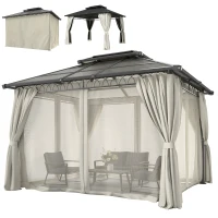 Outsunny 10' x 12' Outdoor Gazebo Canopy, Double Roof Hardtop Gazebo with Polycarbonate Roof, Steel Frame, Nettings and Curtains(m-2)