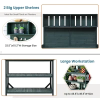 Outdoor Potting Bench with 4 Shelf & Side Hook for Patio, Farmhouse Garden Workstation with Large Tabletop, 47'' L x 19.5'' W x 65'' H, Green(m-6)