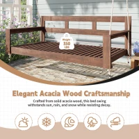Twin Size Farmhouse Swing Daybed for Backyard Relaxation, Acacia Wood Porch Swing with 4 Hanging Rope, 82'' L x 40.5'' W x 27.5'' H, Brown(m-5)