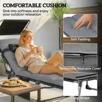 Outsunny Lounge Chair Outdoor, Folding Chaise Lounge with 5-Level Adjustable Back, Cushion, Side Pocket and Headrest(m-6)