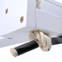 Twin Porch Swing Bed with Acacia Wood Frame & Hemp Ropes, Outdoor Hanging Daybed for Patio & Garden, 86'' L x 41.5'' W x 17.5'' H, White(m-10)