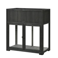 Mini Wood Cold Frame Greenhouse with Wheels for Patio, Elevated Garden Bed for Indoor Outdoor Use, 35.5" L x 17.5" W x 37.5" H, Black(m-2)