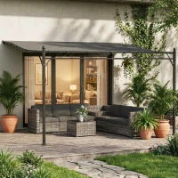 Outsunny 11.5' x 8.2' Outdoor Pergola, Wall Mounted Lean to Pergola with Metal Frame, UPF30+, Garden Gazebo(m-1)