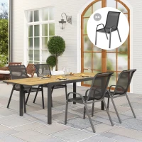 Outsunny Set of 4 Outdoor Dining Chairs, Stackable Lawn Chairs with High Back, Breathable Mesh Seat for Garden Porch, Black(m-1)