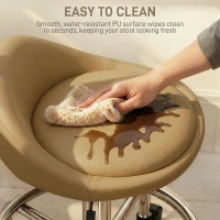 HOMCOM PU Leather Rolling Stool, Height Adjustable Swivel Salon Chair with Backrest and Foot Rest for Spa, Tattoo, Light Brown(m-6)