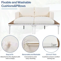 2 In 1 Outdoor Daybed with Wood Side Table for Patio, Convertible Padded Chaise Lounge with Adjustable Leg, 59" L x 55" W x 21" H, Beige(m-6)