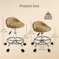 HOMCOM PU Leather Rolling Stool, Height Adjustable Swivel Salon Chair with Backrest and Foot Rest for Spa, Tattoo, Light Brown(m-3)