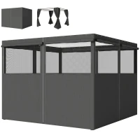 Outsunny Gazebo Curtains, 10' x 10' Universal Replacement Privacy Curtain, 4-Panels Sidewall with Roll up Mesh Windows, Dark Grey(m-2)